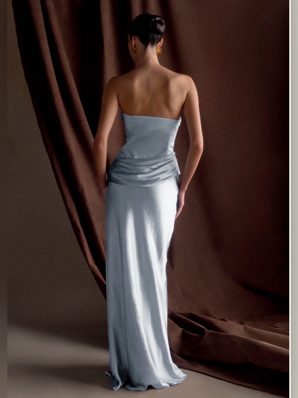 Strapless Satin Maxi Dress - Frosted Blue - Picture 2 of 3